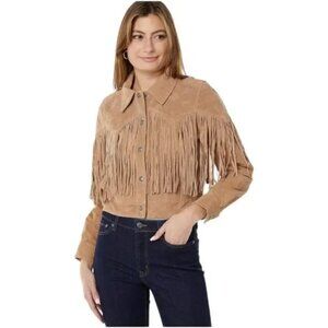 Blank NYC Real Suede Fringe Western Jacket Almond Butter 100% leather NWT